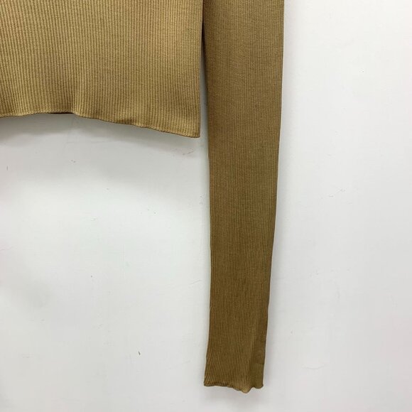Prada Milano Womens Brown Ribbed Knit Silk Blend Cropped Long-Sleeve Sweater Siz - Picture 6 of 8
